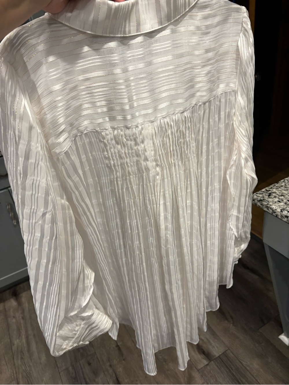 Express White and Gold Sheer Striped Button-Up Shirt - Picture 6 of 6